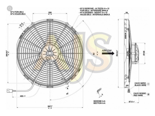 Вентилятор электрический SPAL универсальный 15.2″ (385мм) 12V 3250 м³,  ч 86A фото 2